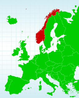 map of europe with norway highlighted in red